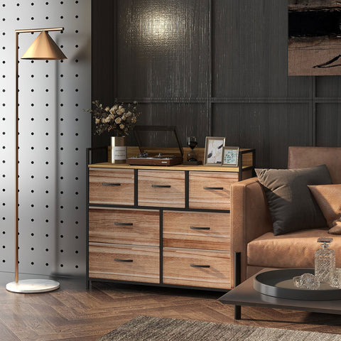 Rootz 7 Drawer Storage Cabinet - Chest of Drawers - Foldable Fabric - Organize Space - 98cm x 29cm x 85cm