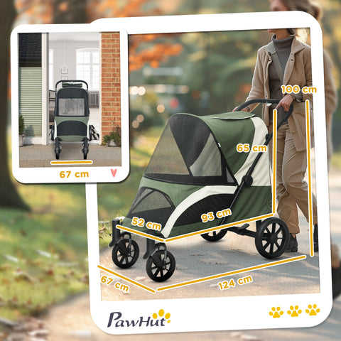 Rootz Foldable Dog Buggy - Pet Car - Dog Carriage - Shock Absorbing Ride - 124cm x 67cm x 100cm