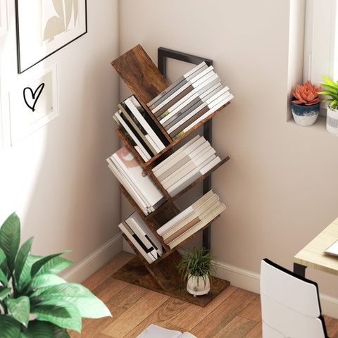 Rootz Bookshelf Standregal - Narrow Office Shelf - Brown Bookcase - Space-Saving Design - 50cm x 24cm x 109cm