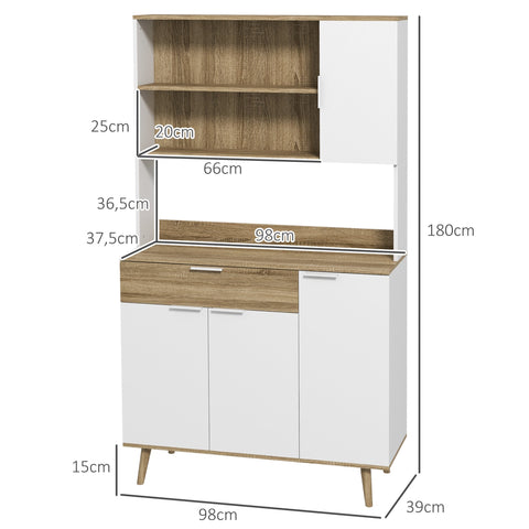 Rootz Kitchen Cabinet Storage Furniture - Home Organizer - Scandinavian Design - 98 x 39 x 180 cm - Elegant Modern Look