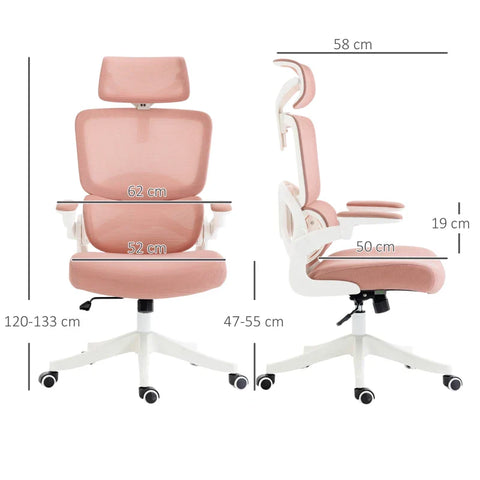Rootz Office Chair - Computer Chair - Relaxation Chair - 1 Headrest - Folding Armrests - Pink - 62cm x 58cm x 133cm