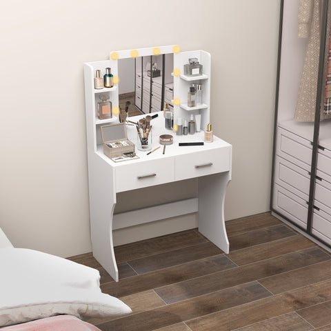 Rootz Dressing Table with Mirror - Makeup Vanity - LED Makeup Table - Brightness Control - 80cm x 40cm x 132cm - White