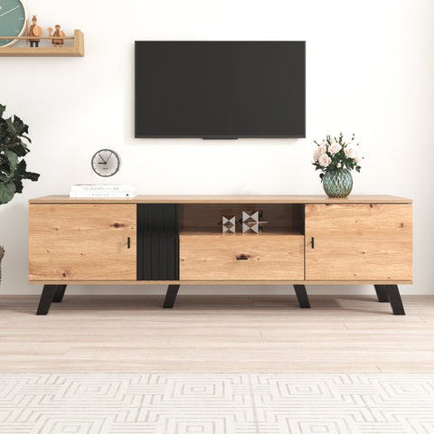 Rootz TV Cabinet - Media Console - Entertainment Unit - Ample Storage - 170cm x 40cm x 50cm - Wood & Black Design