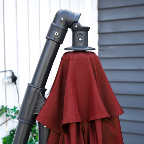Rootz Offset Parasol - Tiltable Umbrella - Patio Canopy - UV Protection - Ø 2.95 x 2.45H m - Wine Red - Steel Frame - Easy Crank System
