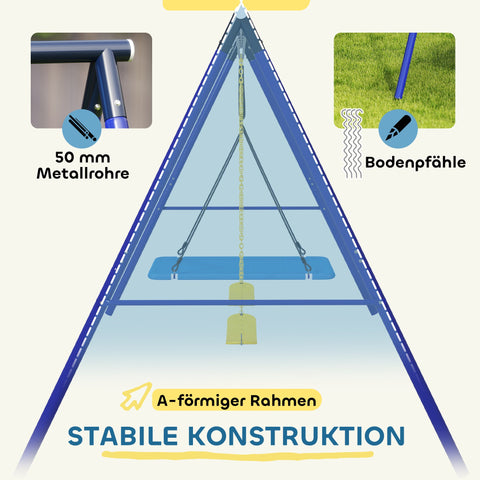 Rootz Swicken 3-Child Swing Set - Outdoor Playset - Garden Swings - Durable Steel Frame - 365cm x 180cm x 184cm