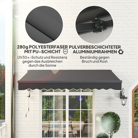 Rootz Klemmmarkise Awning - Retractable Canopy - Sun Shade - UV Protection - 296cm x 250cm - Durable Aluminum & Polyester Fabric