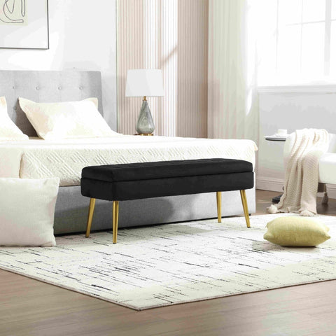 Rootz Modern Storage Bench - Upholstered Velvet Seat - Minimalist Furniture - Ample Storage Space - 111cm x 35cm x 44.5cm