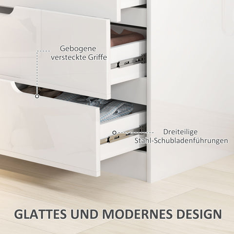 Rootz Modern Chest of Drawers - Wardrobe - Storage Solution - Tilt Protection - 60cm x 40cm x 85cm - High-Gloss White
