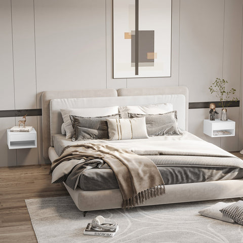Rootz Set of 2 Wall Bedside Tables - Nightstands - Floating Tables - Space-Saving Design - 37W x 32D x 21H cm White