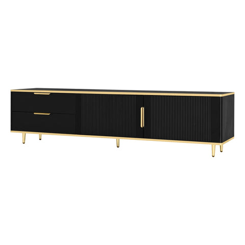 Rootz Elegant TV Cabinet - Black Media Console - Modern TV Stand - Ample Storage - 175L x 40W x 45H cm