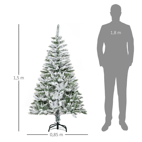 Rootz Artificial Christmas Tree - Frosty Xmas Tree - Snow Sprayed Pine - Easy Assembly - Flame Retardant - 85cm x 150cm - Green + White