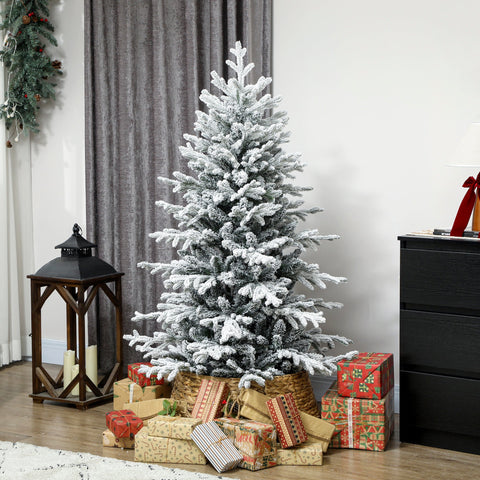 Rootz 150cm Artificial Christmas Tree - Snowy Xmas Tree - Flocked Pine - Realistic & Safe - Easy Assembly - 1162 Tips - Ø93 x 150H cm