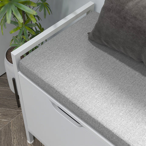 Rootz Shoe Furniture Bench - Shoe Storage Cabinet - Entrance Organizer - Padded Seat - 84L x 35T x 50H cm - White and Grey