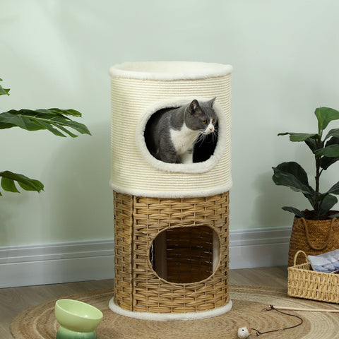 Rootz Three-Story Cat Tree - Cat Tower - Cat Climber - Enhances Home Décor - 80cm High x Ø40cm - White & Brown