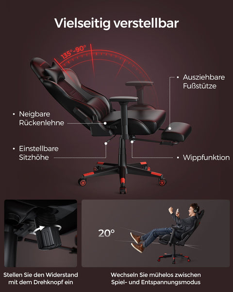 Rootz Ergonomic Office Chair with Armrests - Desk Chair - Lumbar Support - Black/Red - 65cm x 57cm x 89cm