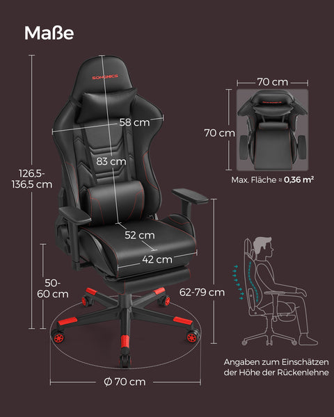 Rootz Ergonomic Office Chair with Armrests - Desk Chair - Lumbar Support - Black/Red - 65cm x 57cm x 89cm