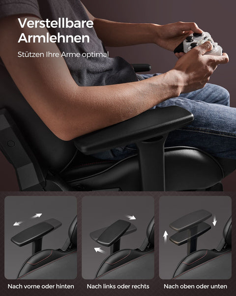 Rootz Ergonomic Office Chair with Armrests - Desk Chair - Lumbar Support - Black/Red - 65cm x 57cm x 89cm