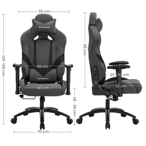 Rootz Gaming Chair - Gray-Black - Polyester Fabric - Cold Foam Padding - Steel Base - PU Armrest - Nylon Core Wheels - 129-139cm x 70cm x 71cm - Ergonomic Design - Adjustable Height - Maximum Comfort - 20.5kg - 150kg Capacity