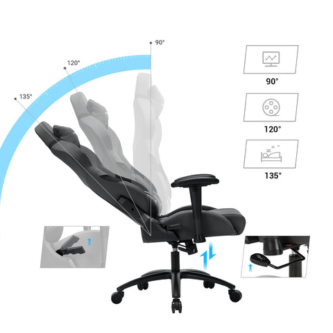 Rootz Gaming Chair - Gray-Black - Polyester Fabric - Cold Foam Padding - Steel Base - PU Armrest - Nylon Core Wheels - 129-139cm x 70cm x 71cm - Ergonomic Design - Adjustable Height - Maximum Comfort - 20.5kg - 150kg Capacity