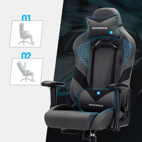 Rootz Gaming Chair - Gray-Black - Polyester Fabric - Cold Foam Padding - Steel Base - PU Armrest - Nylon Core Wheels - 129-139cm x 70cm x 71cm - Ergonomic Design - Adjustable Height - Maximum Comfort - 20.5kg - 150kg Capacity