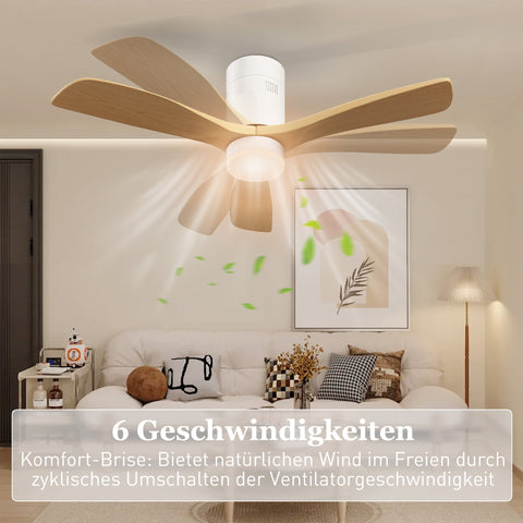Rootz Ceiling Fan with LED Light - Air Circulator - Cool Breeze - Remote Controlled - 6 Speeds - Ø117 x 29cm