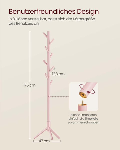 Rootz Winders' Stand in Tree Form - Adjustable Clothes Hanger - Coat Rack Stand - Solid Wood - 47x47x175cm - Pink
