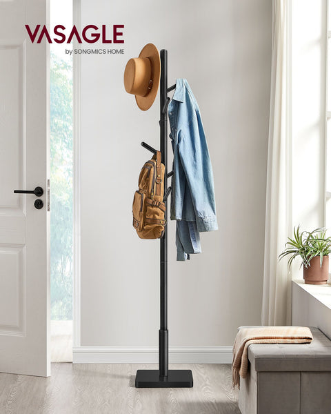 Rootz Coat Rack - Garment Stand - Entryway Organizer - Rubberwood & MDF - Sturdy Construction - Easy Assembly - 30cm x 30cm x 175cm - Ink Black