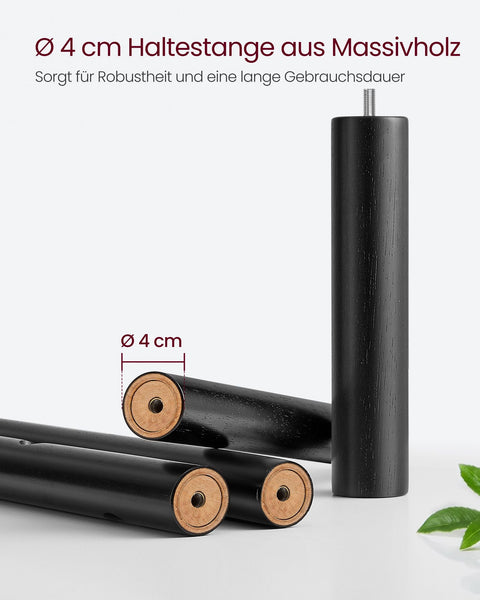 Rootz Coat Rack - Garment Stand - Entryway Organizer - Rubberwood & MDF - Sturdy Construction - Easy Assembly - 30cm x 30cm x 175cm - Ink Black