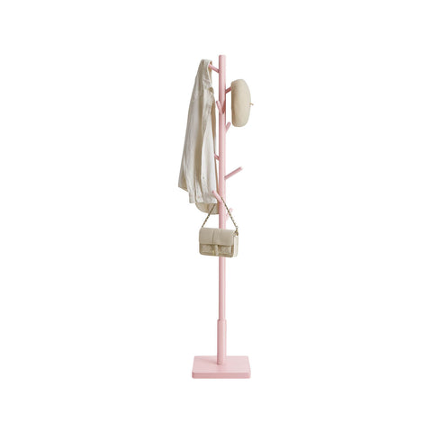 Rootz Solid Wood Clothing Rack - Coat Stand - 8 Hook Organizer - Space-Saving Design - 30x30x175cm - Pastel Pink
