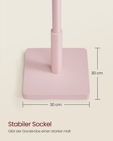 Rootz Solid Wood Clothing Rack - Coat Stand - 8 Hook Organizer - Space-Saving Design - 30x30x175cm - Pastel Pink