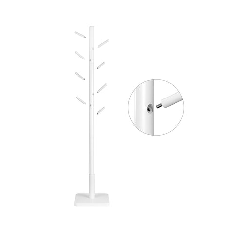 Rootz White Coat Rack - Modern Coat Stand - Entryway Organizer - Rubberwood Hooks - MDF Base - 30cm x 30cm x 175cm