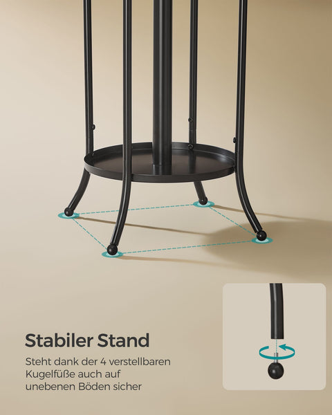 Rootz Coat Rack - Metal Standing Rack - Entryway Organizer - 40cm x 40cm x 175cm - Ink Black - 4kg Load Capacity - Hallway Storage