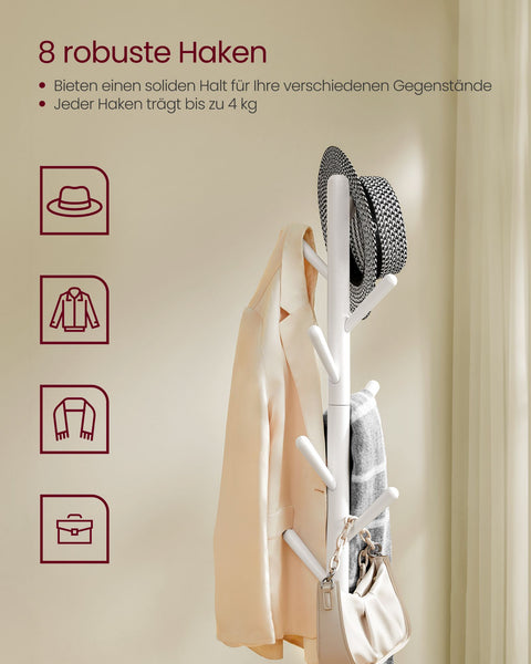 Rootz White Clothes Rack - Wardrobe Organizer - Storage Space - Rubber Wood - 34.7cm x 34.7cm x 170.5cm