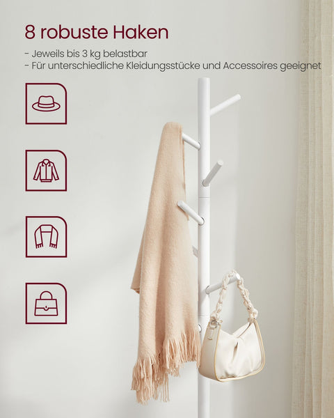 Rootz Coat Rack Stand - Wardrobe - Free-Standing Coat Stand - Stable Base - 8 Hooks - Easy Assembly - Rubber Wood - 47cm x 47cm x 175cm