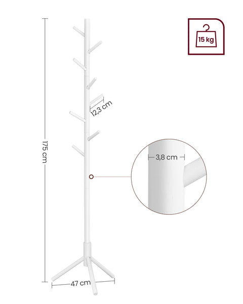 Rootz Coat Rack Stand - Wardrobe - Free-Standing Coat Stand - Stable Base - 8 Hooks - Easy Assembly - Rubber Wood - 47cm x 47cm x 175cm