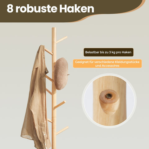 Rootz Freestanding Solid Wood Clothes Rack - Cloakroom Stand - Tree-Shape Wardrobe - Stable & Durable - 47x47x175cm