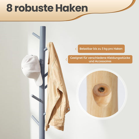 Rootz Cloakroom Stand - Solid Wood Clothes Rack - Tree Shape Wardrobe - Space-Saving - 47 x 47 x 175 cm