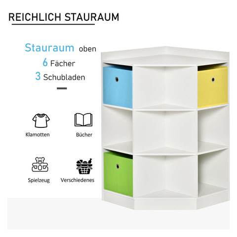 Rootz Children's Storage Shelf - Kids' Organizer - 3 Fleece Drawers - Tilt-Proof Design - 57.4cm x 57.4cm x 94cm - Durable MDF