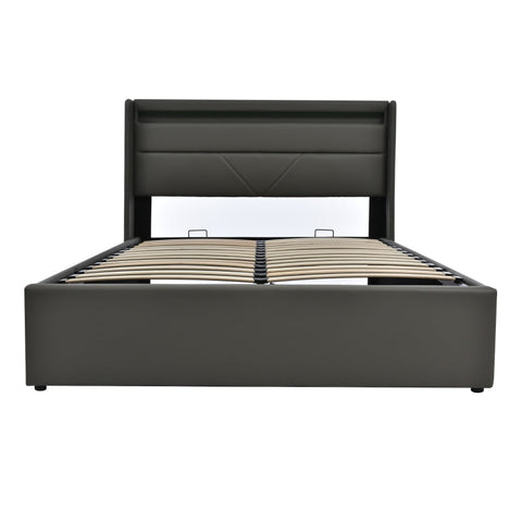 Rootz Double Bed with Hydraulic Storage - Bed Frame - Platform Bed - LED Lighting - Elegant & Practical - 202x146x107.5 cm