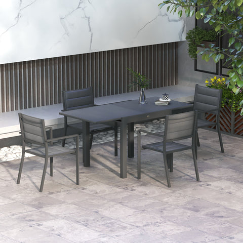 Rootz 5 Piece Garden Furniture Set - Outdoor Dining Set - Patio Seating - Space-Saving Feature - Table 80/160x80x75cm, Chair 56x57x87cm