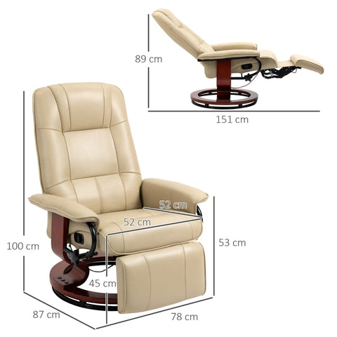 Rootz Recliner Chair - Swivel Lounge Chair - Faux Leather - 360° Rotation - 78cm x 87cm x 100cm