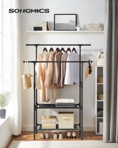 Rootz Black Clothes Rack - Garment Rack - Wardrobe Organizer - Steel Construction - Easy Assembly - 113cm x 45cm x 171cm