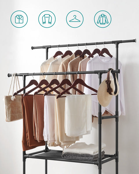 Rootz Black Clothes Rack - Garment Rack - Wardrobe Organizer - Steel Construction - Easy Assembly - 113cm x 45cm x 171cm