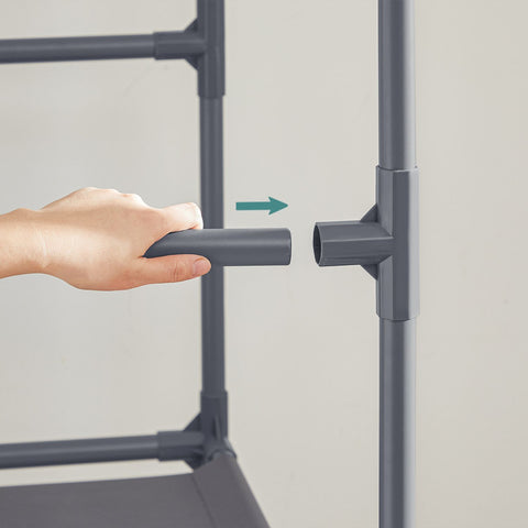 Rootz Gray Clothes Rack - Garment Rack - Wardrobe Organizer - Metal Pipes - Non-Woven Fabric - Plastic Connectors - 114cm x 45cm x 171cm - 3kg - 15kg Per Shelf - 20kg Per Clothes Rail - 70kg Total Static Load Capacity