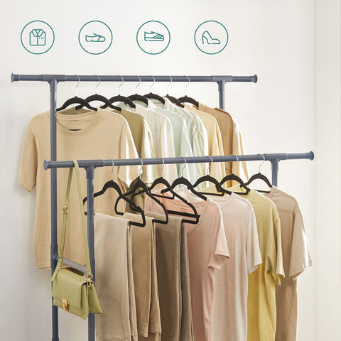 Rootz Gray Clothes Rack - Garment Rack - Wardrobe Organizer - Metal Pipes - Non-Woven Fabric - Plastic Connectors - 114cm x 45cm x 171cm - 3kg - 15kg Per Shelf - 20kg Per Clothes Rail - 70kg Total Static Load Capacity