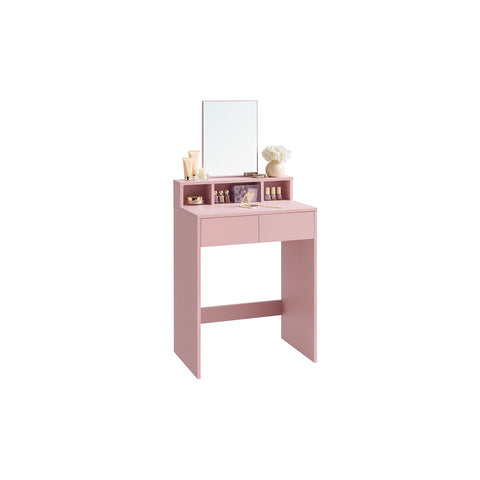 Rootz Dressing Table Set with Mirror - Vanity Table - Makeup Desk - 2 Drawers - Pastel Pink - 40cm x 60cm x 127cm