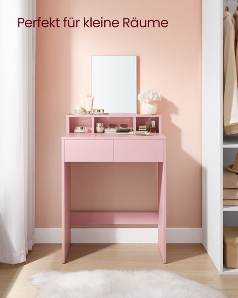 Rootz Dressing Table Set with Mirror - Vanity Table - Makeup Desk - 2 Drawers - Pastel Pink - 40cm x 60cm x 127cm