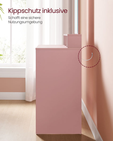 Rootz Dressing Table Set with Mirror - Vanity Table - Makeup Desk - 2 Drawers - Pastel Pink - 40cm x 60cm x 127cm