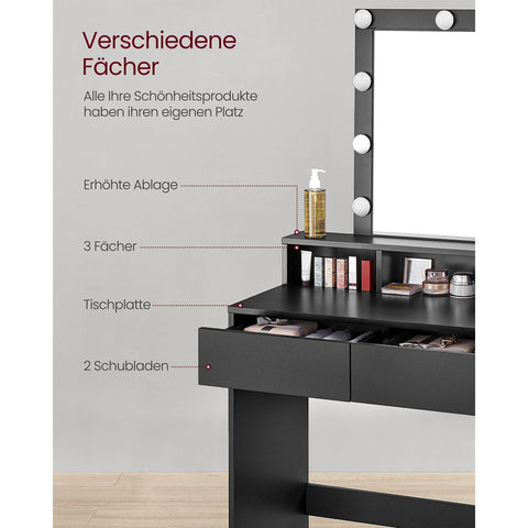 Rootz Vanity Makeup Table - Dressing Table - Cosmetic Organizer - LED Lighted Mirror - 120cm x 50cm x 75cm