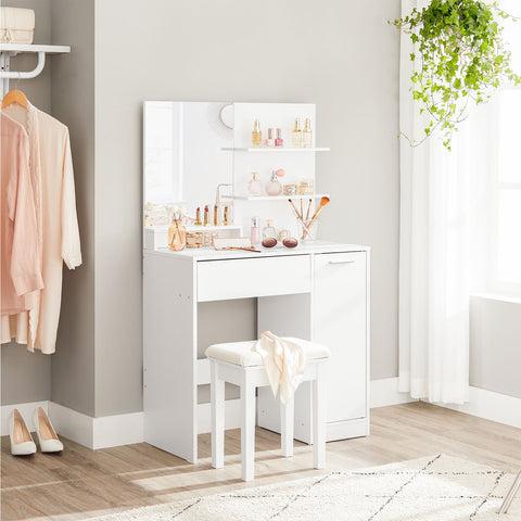 Rootz White Dressing Table - Vanity Table - Makeup Organizer - Chipboard Material - Thoughtful Design - Easy Morning Routine - 80cm x 40cm x 132cm